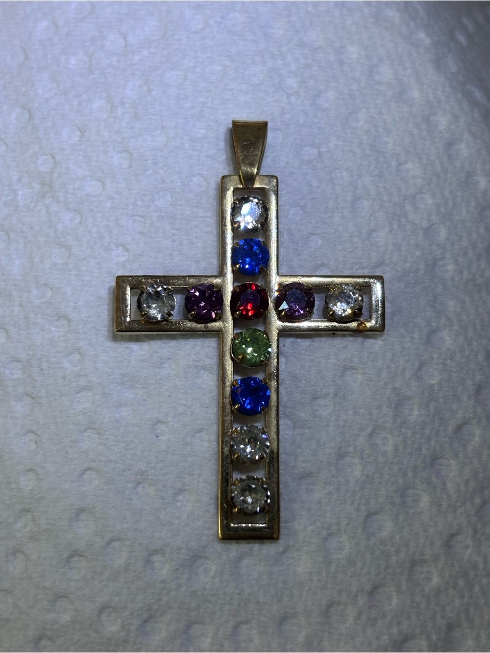 Van Dell Gold Filled Cross Pendant with Multi-Colored Gemstones